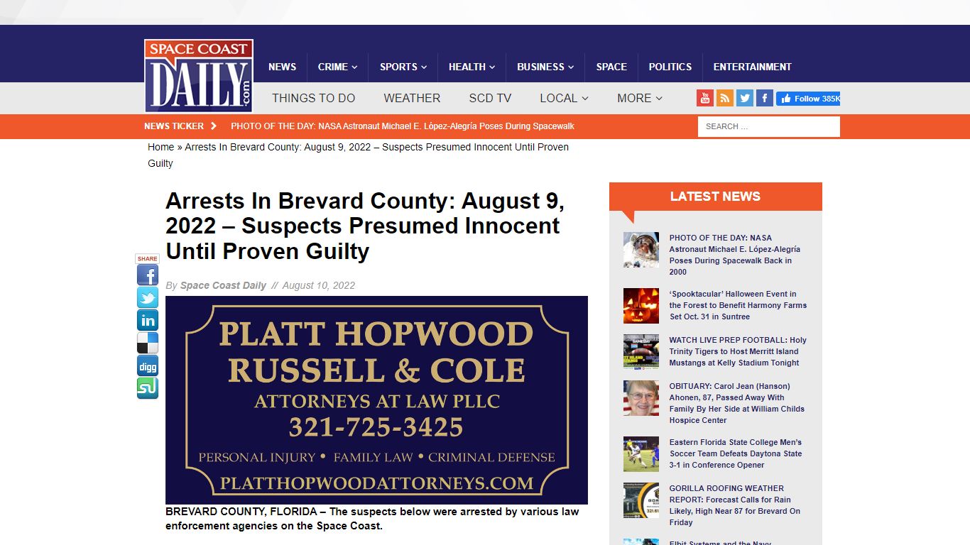 Arrests In Brevard County: August 9, 2022 – Suspects Presumed Innocent ...