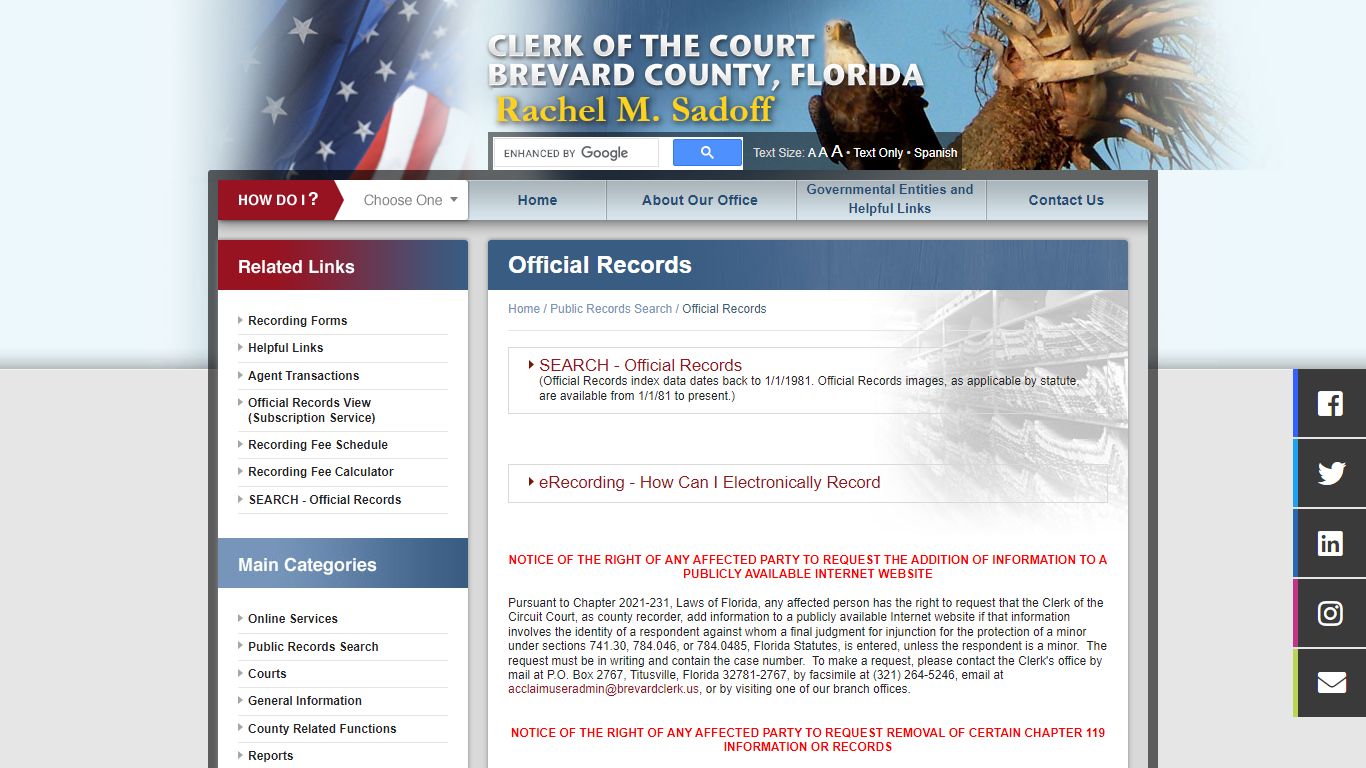 Official Records - Brevard County, Florida - Clerk of the Court